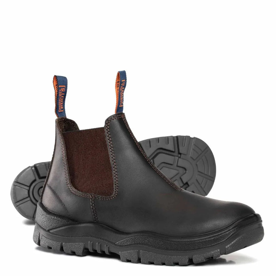 Mongrel 240090 Work Boots, Steel Toe Safety. Tan Leather. Elastic Sided