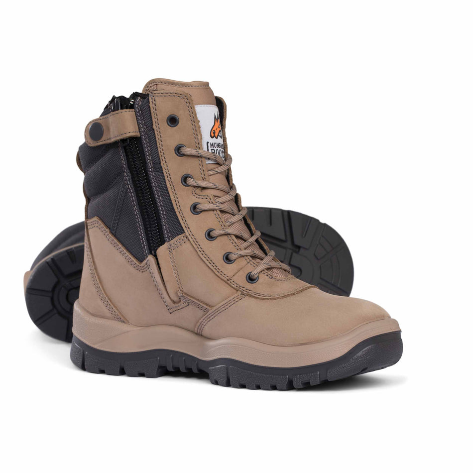 Mongrel 251060 STONE Work Boots. Steel Toe Safety. Hi-Leg Comfortable Zip Sider.