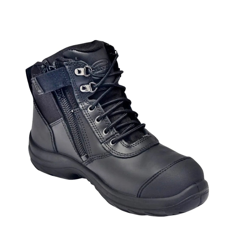 Oliver 34660 Work Boot. Steel Toe Safety. Black Leather. ZIP-SIDE & SCUFF CAP