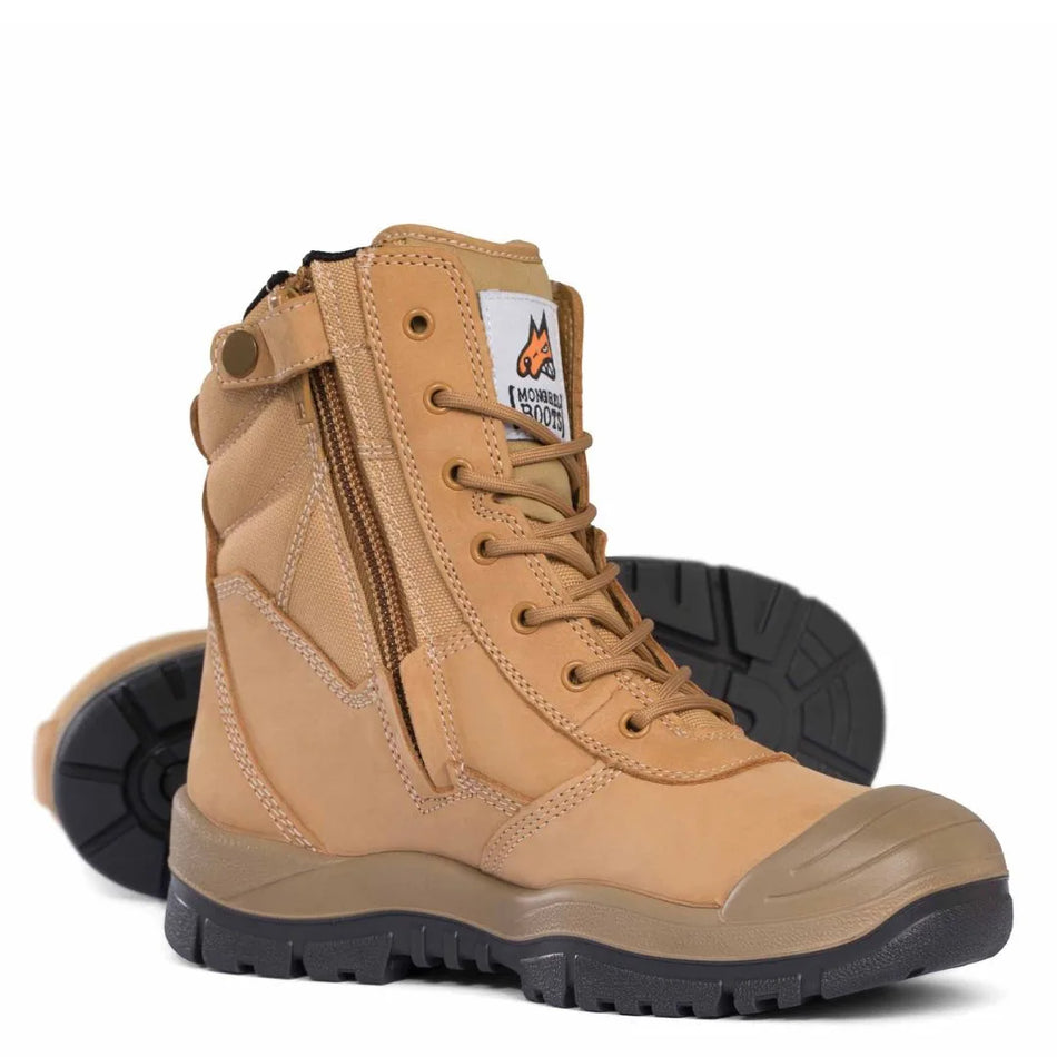Mongrel 451050 Steel Toe Safety Work Boots. Hi-Leg, Zip Sider – Wheat