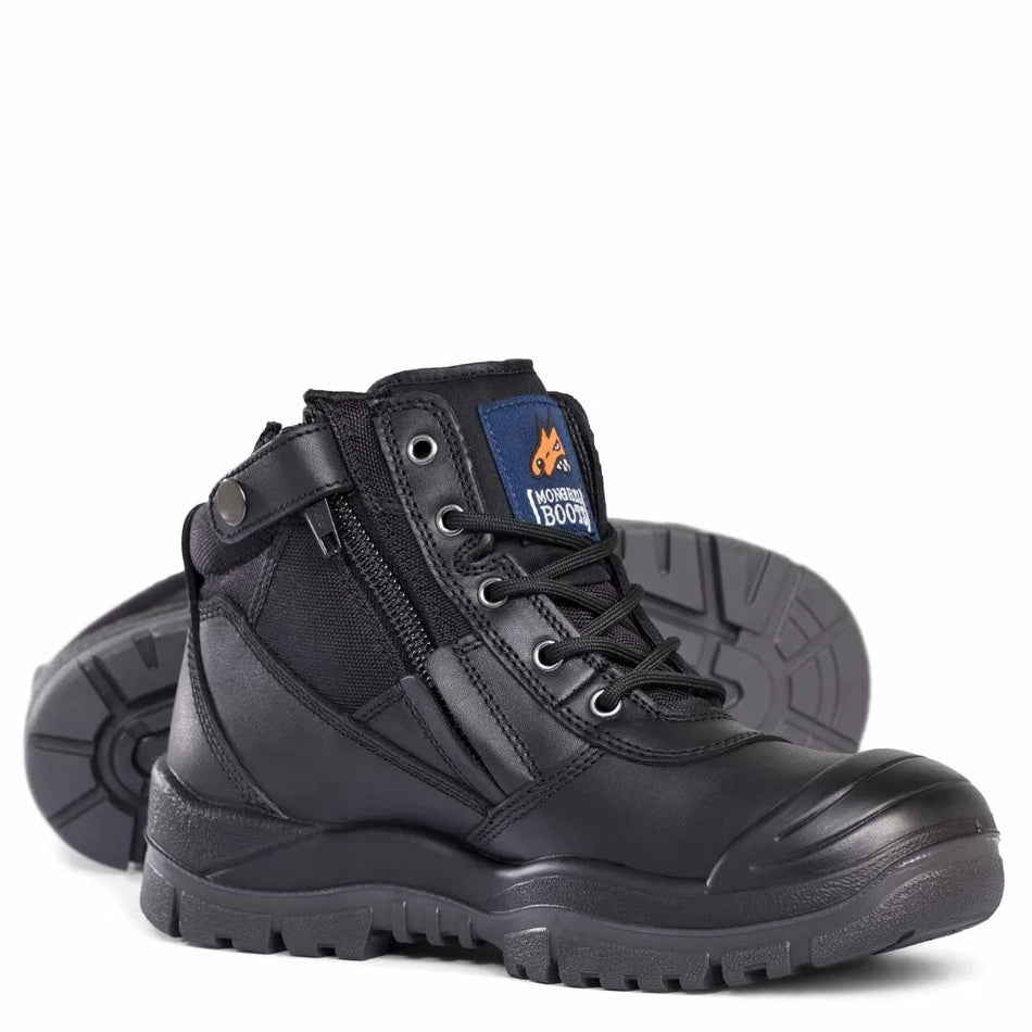 Mongrel 461020 Work Boots. Steel Toe Safety. Black, Zip-Sider, Scuff Cap