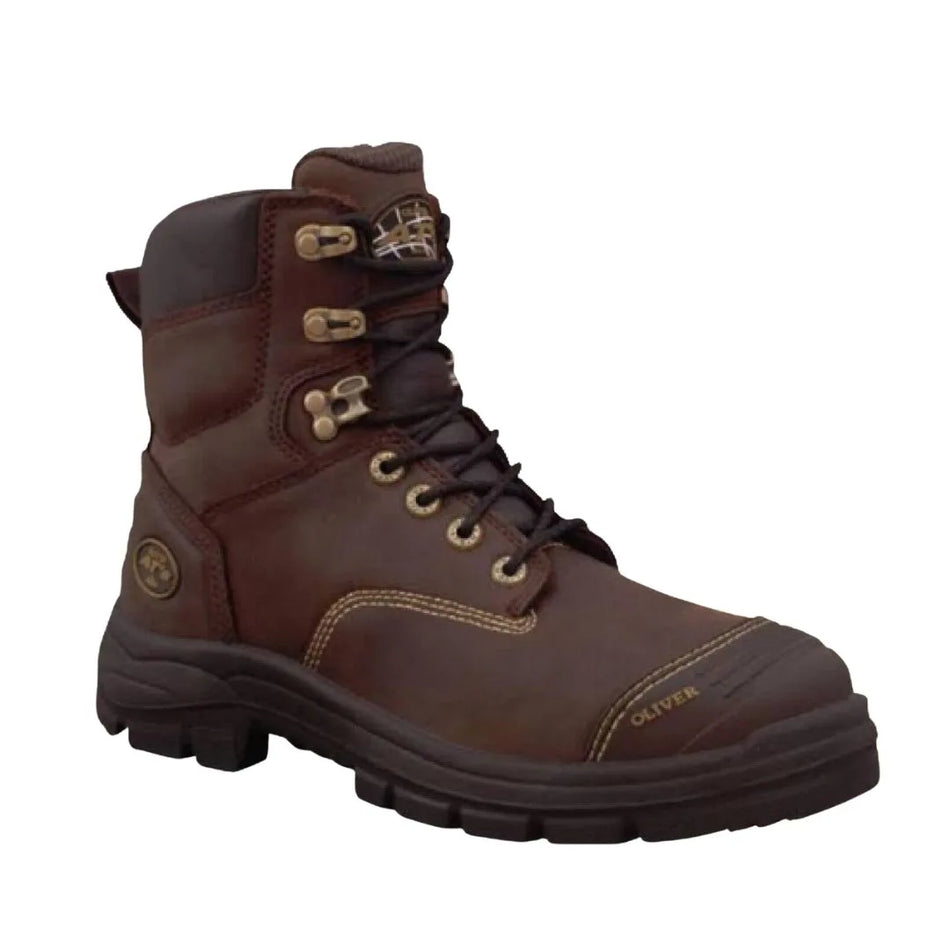 Oliver Work Boots, 55337 Steel Toe Safety. ‘Brown’ 150mm (6″) Lace-Up. Scuff Cap