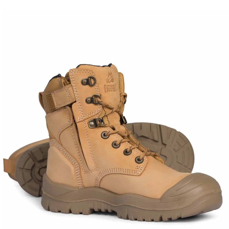 Mongrel 561050 Work Boots. Safety Steel Toe Cap. Wheat, High Ankle, ZipSider.