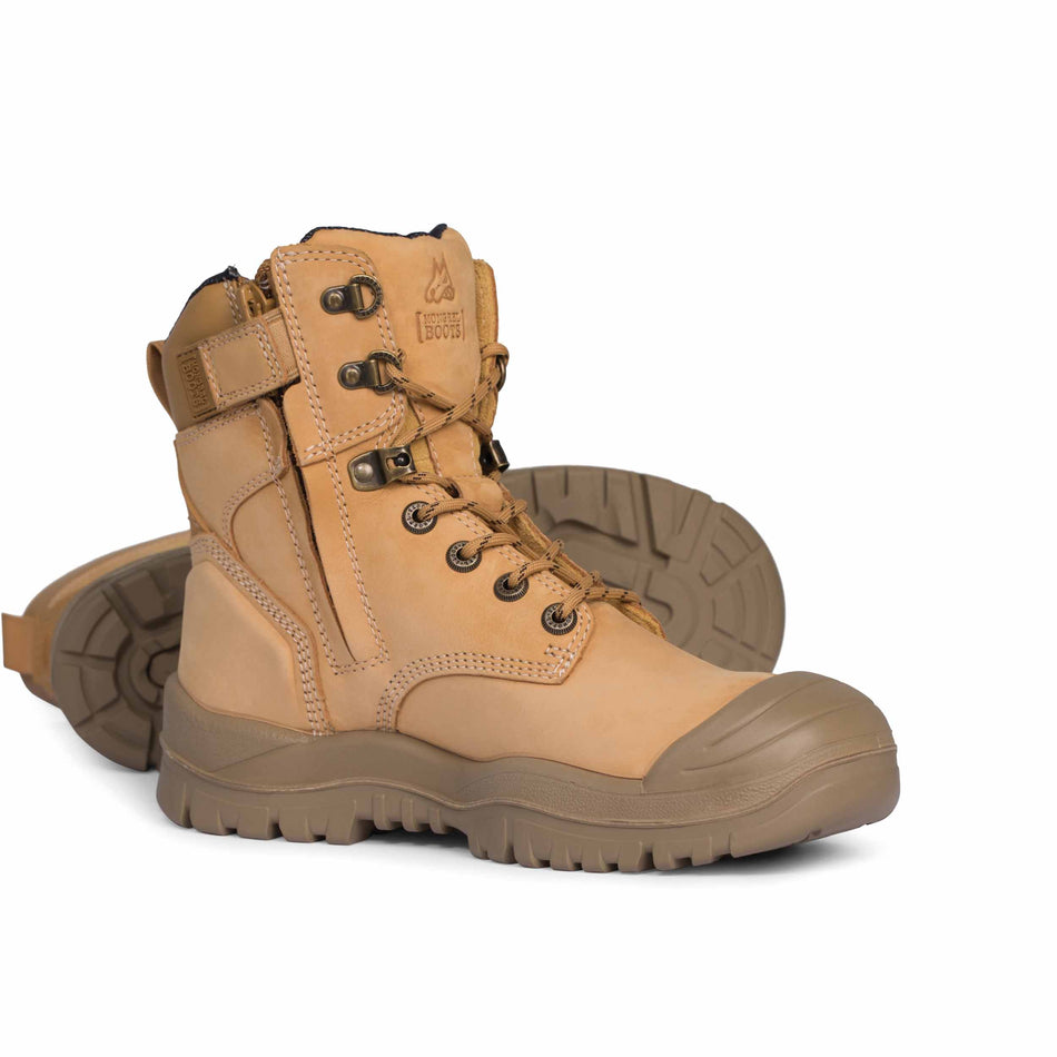 Mongrel 561050 Work Boots. Safety Steel Toe Cap. Wheat, High Ankle, ZipSider.