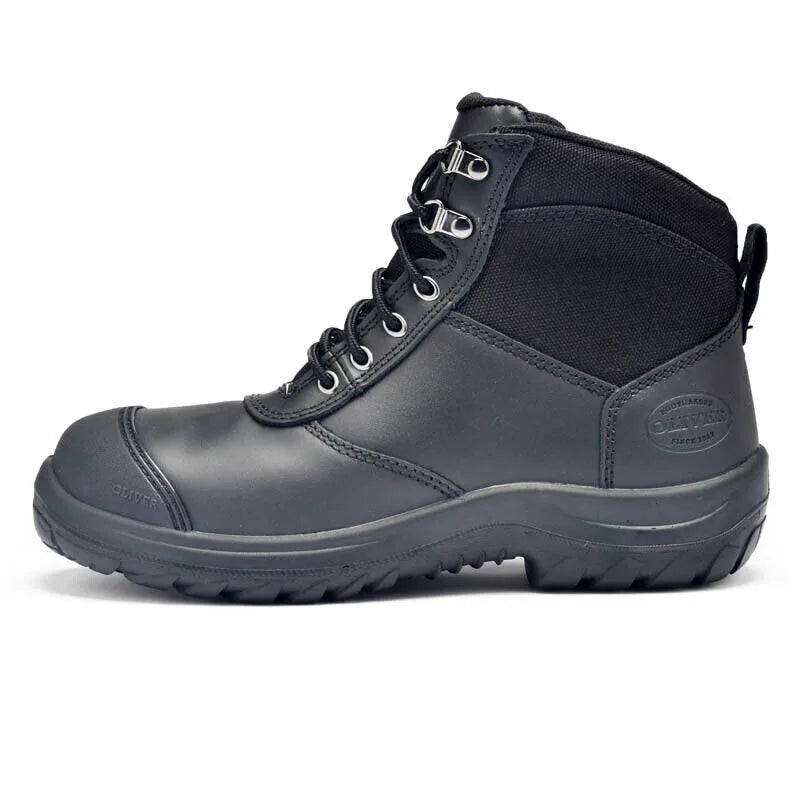 Oliver 34660 Work Boot. Steel Toe Safety. Black Leather. ZIP-SIDE & SCUFF CAP