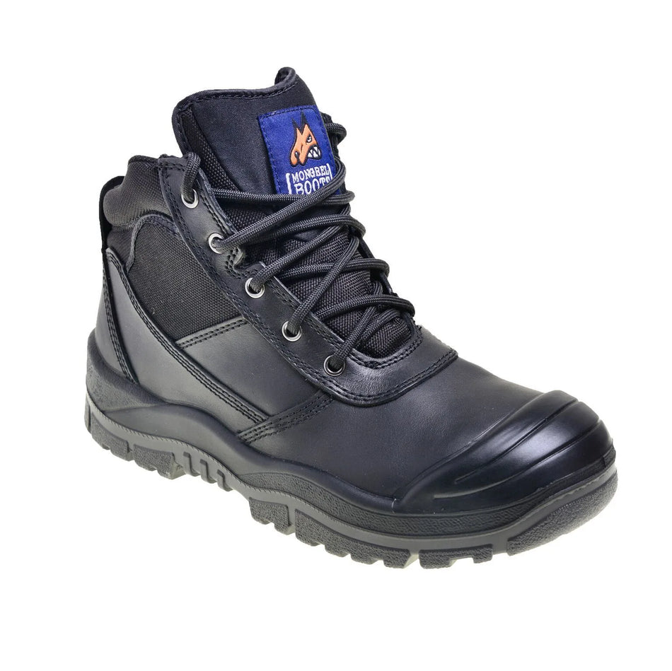 Mongrel 461020 Work Boots. Steel Toe Safety. Black, Zip-Sider, Scuff Cap