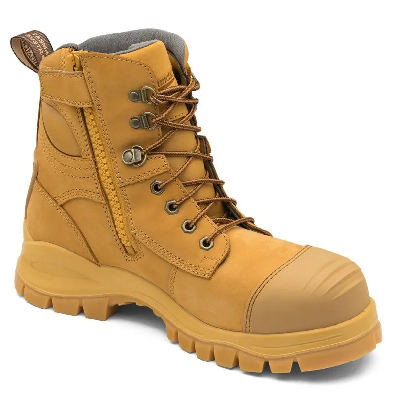 Blundstone 992 Steel Toe Safety Work Boots. Wheat, 150mm, Zip Side / Lace-up