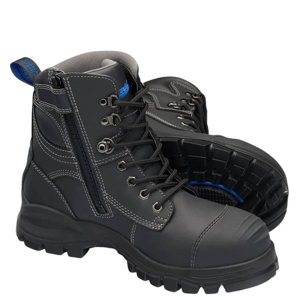 Blundstone 997 Work Boots, Black, Zip Sided, Steel Toe Safety,150mm.