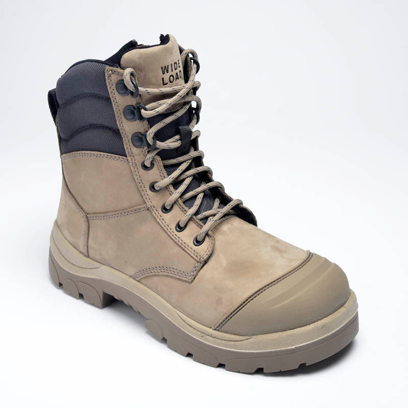 Stone Nubuck Safety - Zip Side - Steel Cap - Wide Load