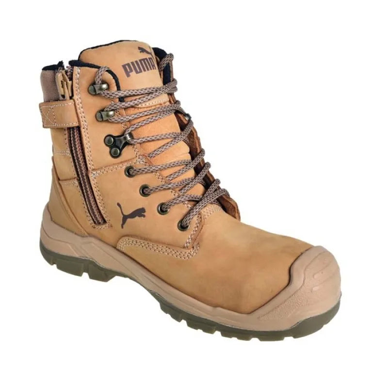 Puma Conquest Wheat 630727, Waterproof, Safety Zip Work Boot Composite Toe Cap